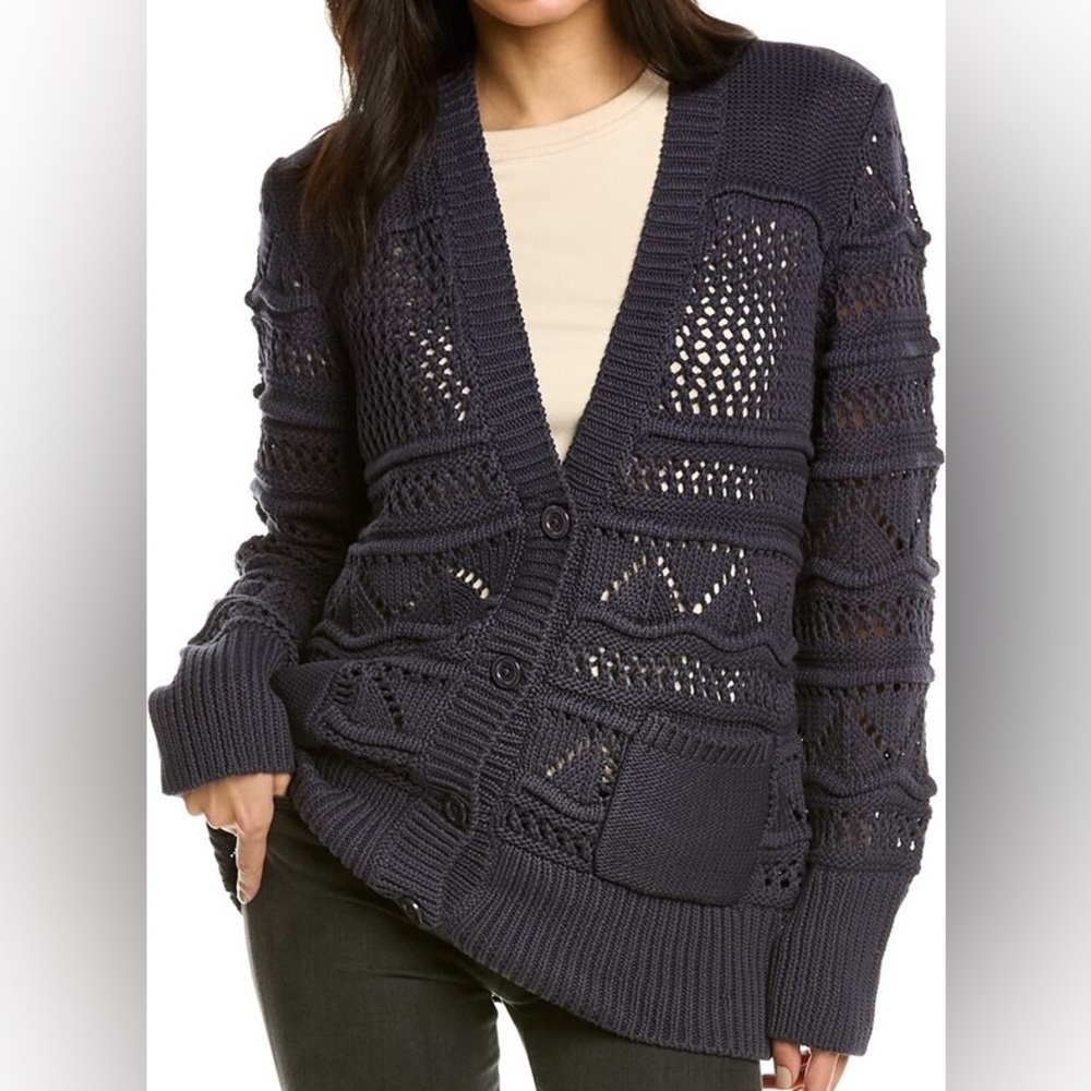 Joie Harbin Navy Crotchet Chunky Sweater Cardigan sz M